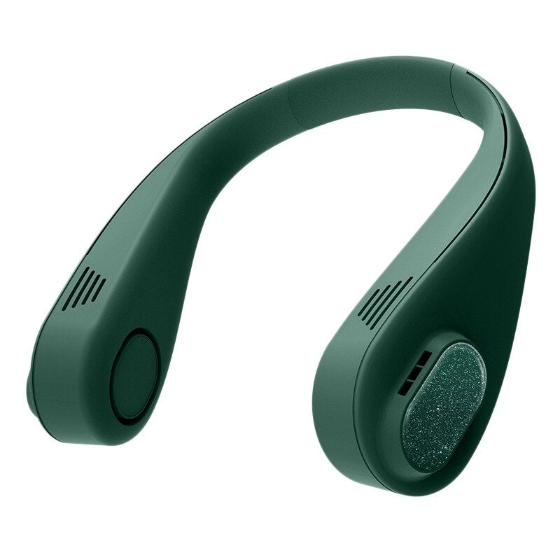 USB Leafless 3000mAh Battery Personal Fan with a bladeless design, showcasing its neckband and adjustable features in white color.