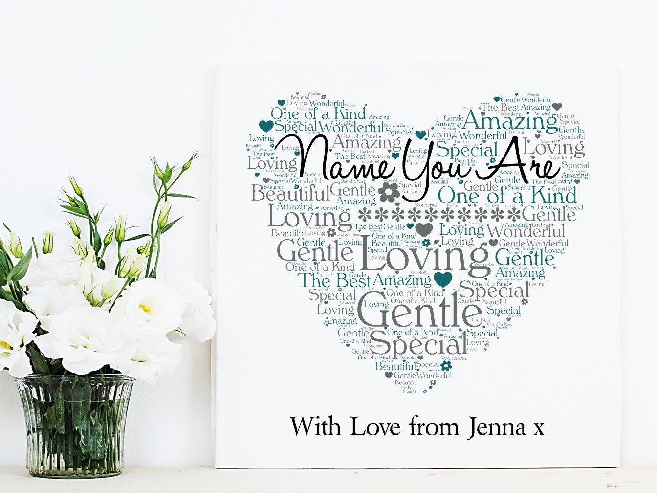 Heart-shaped word art gift.