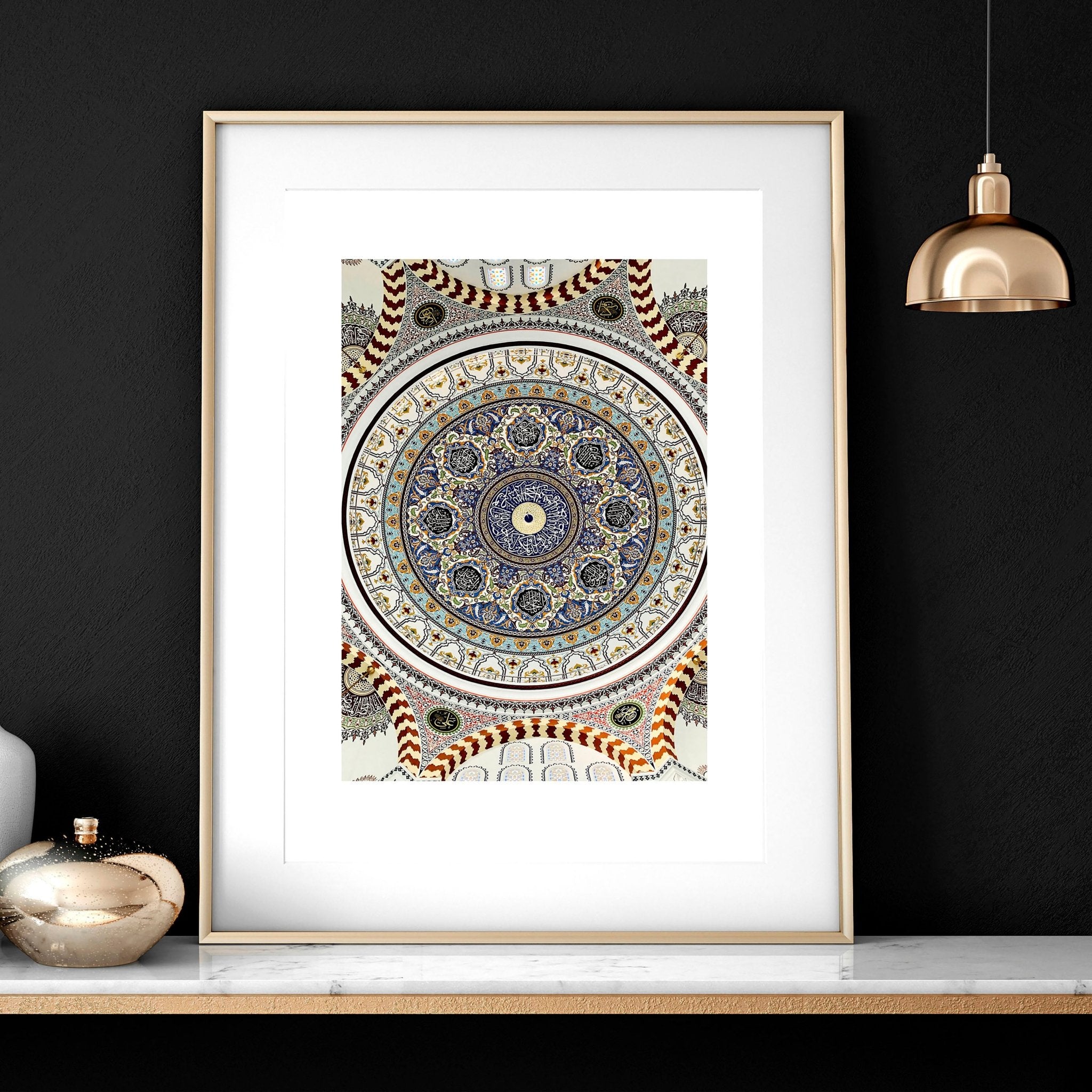 Set of 3 Islamic wall art prints featuring intricate Arabic mosaic designs in vibrant colors, perfect for home decor.