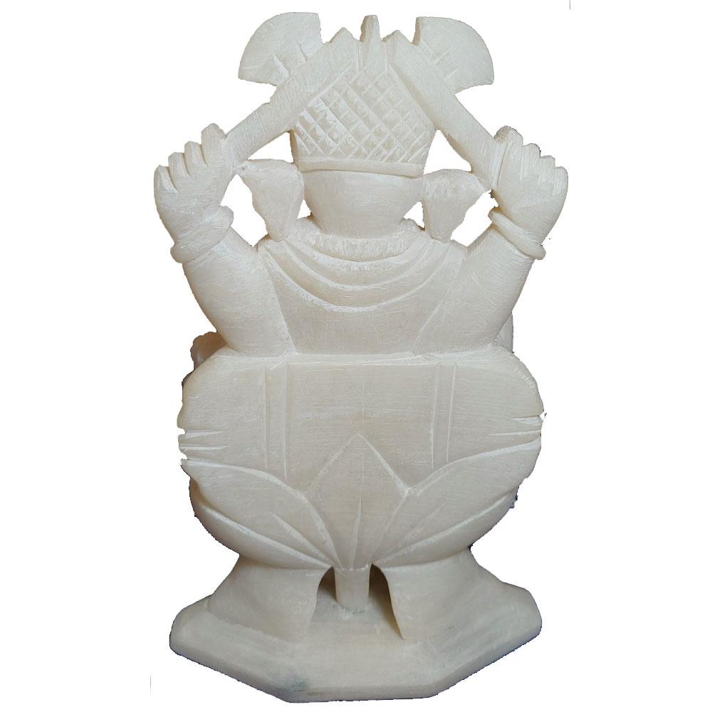 Small white marble Ganesha statue sculpture with intricate details, measuring 6 3/4 inches long, 4 7/16 inches wide, and 2 inches tall.