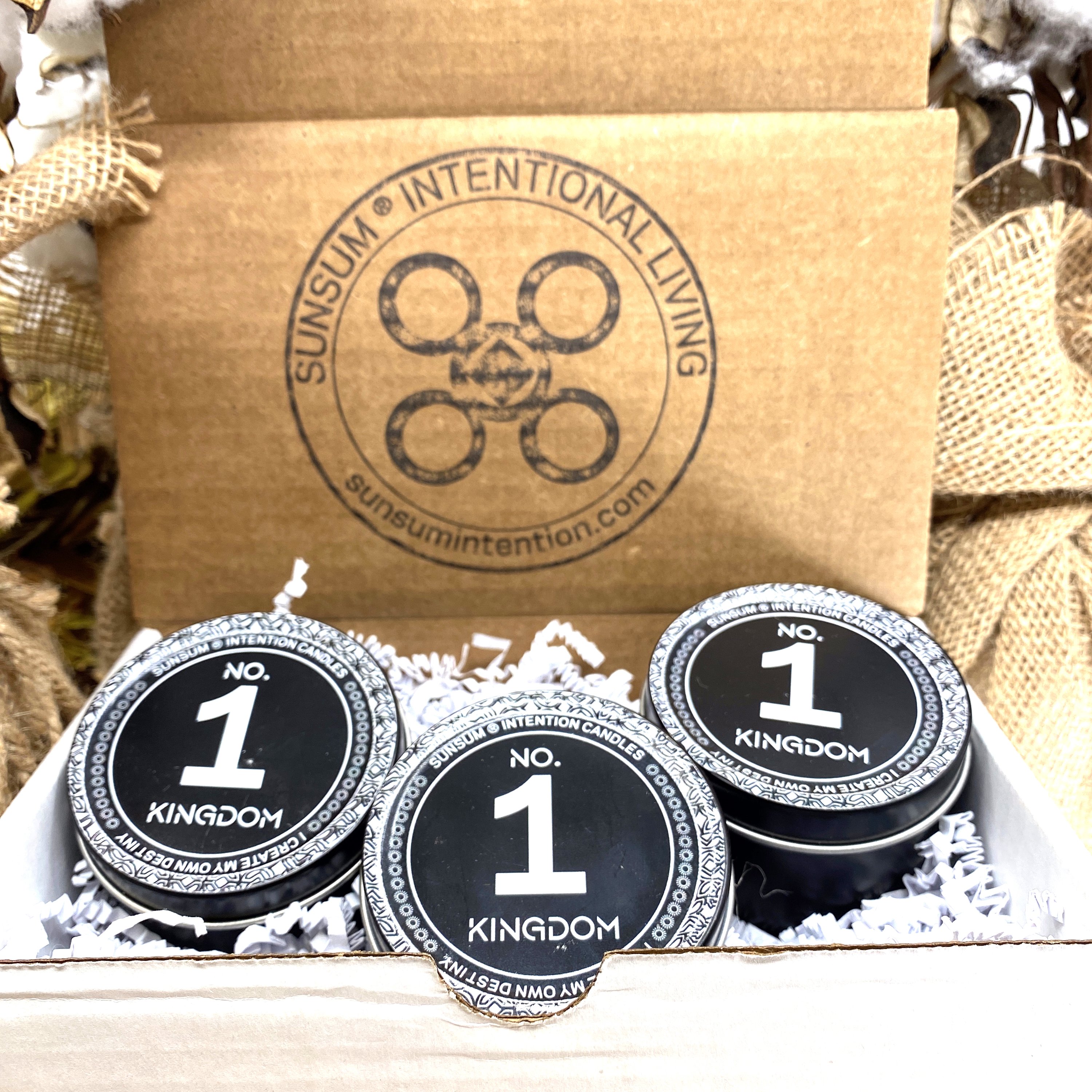 Spirit Number 111 Gift Set featuring handmade candles, body oils, and wax melts with lavender, patchouli, and oud aromas.