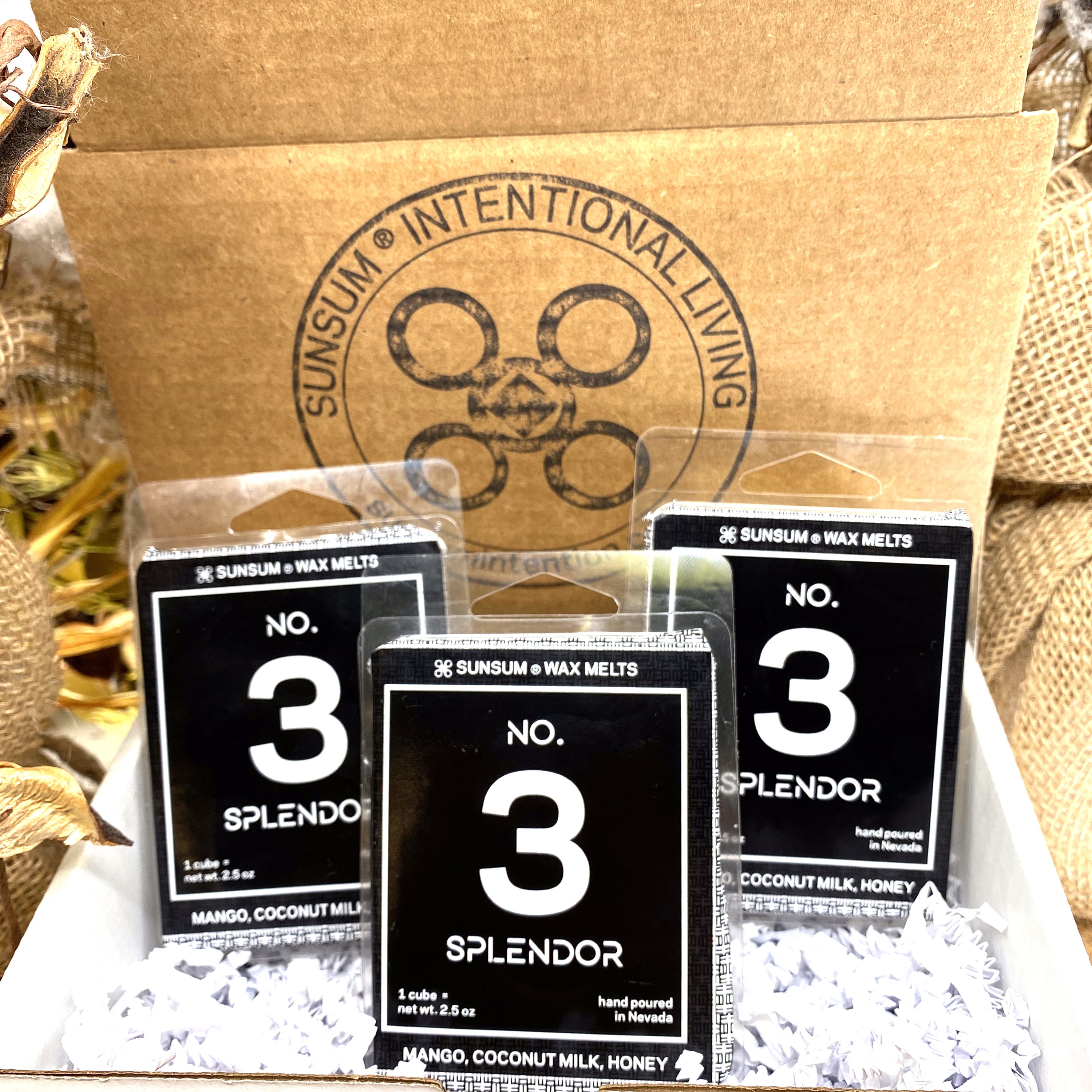 Spirit Number 333 Gift Set featuring handmade products with mango, coconut milk, and honey aromas, including candles, body oils, and wax melts.