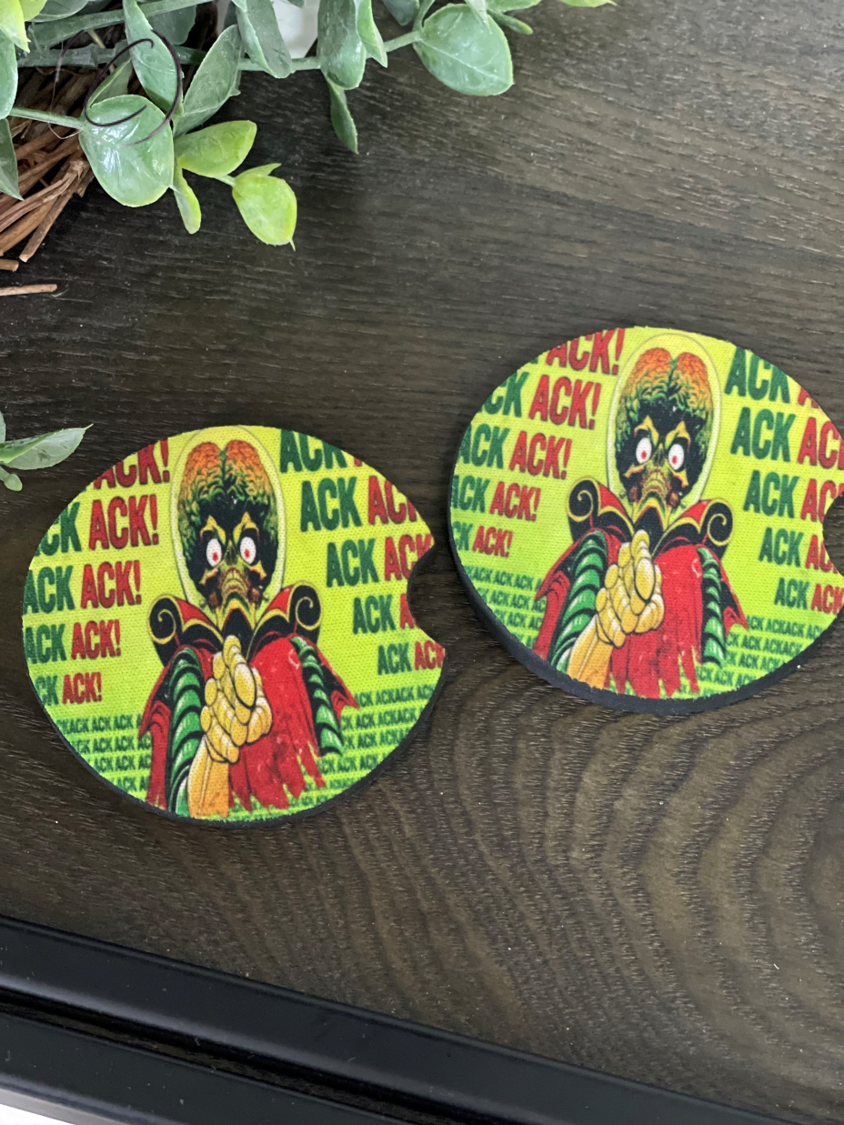 Ack Ack! Neoprene Car Coaster Set featuring a vibrant design, perfect for cup holders.