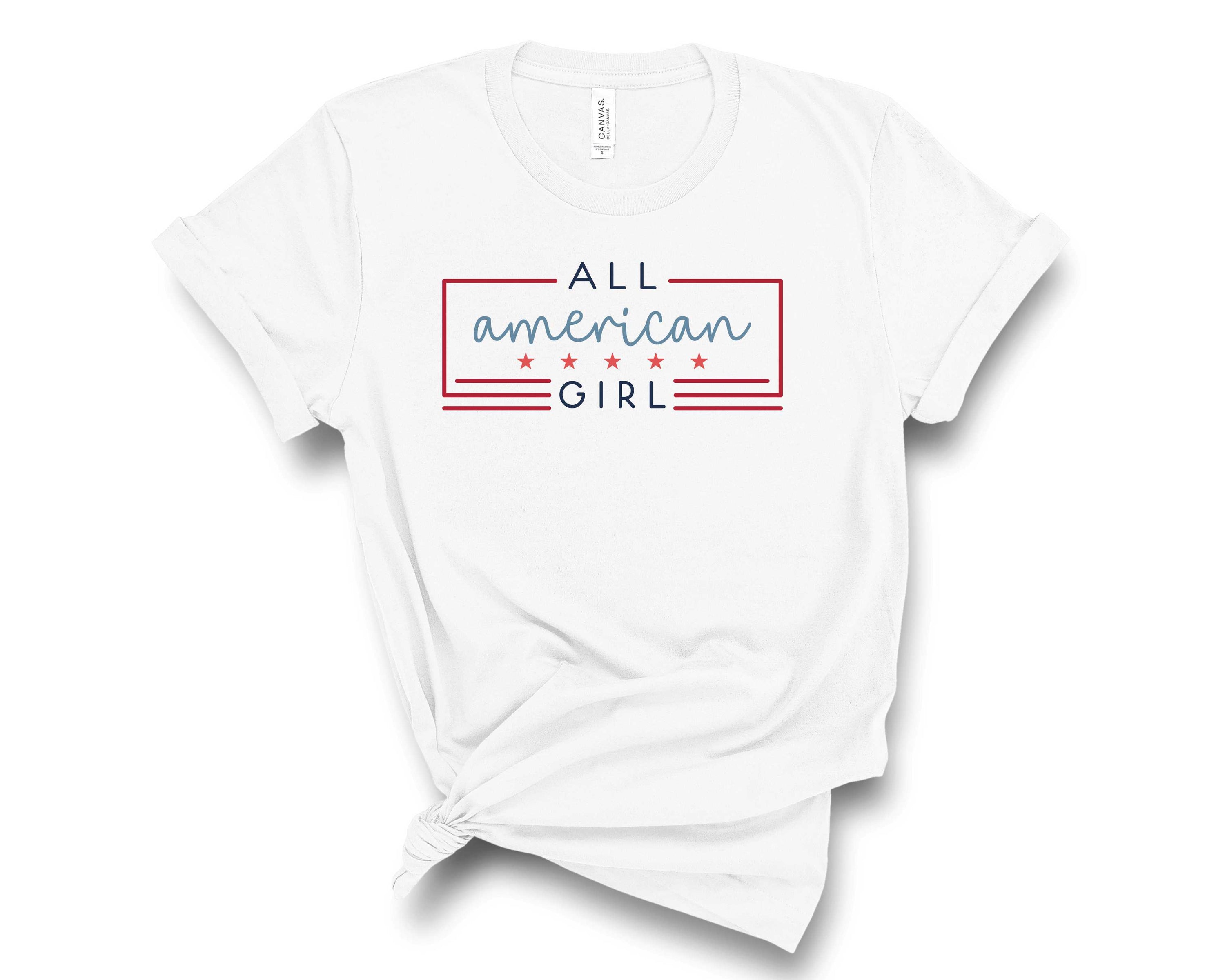 All American Girl Graphic Tee featuring a stylish design, perfect for casual wear, made from soft cotton blend fabric.