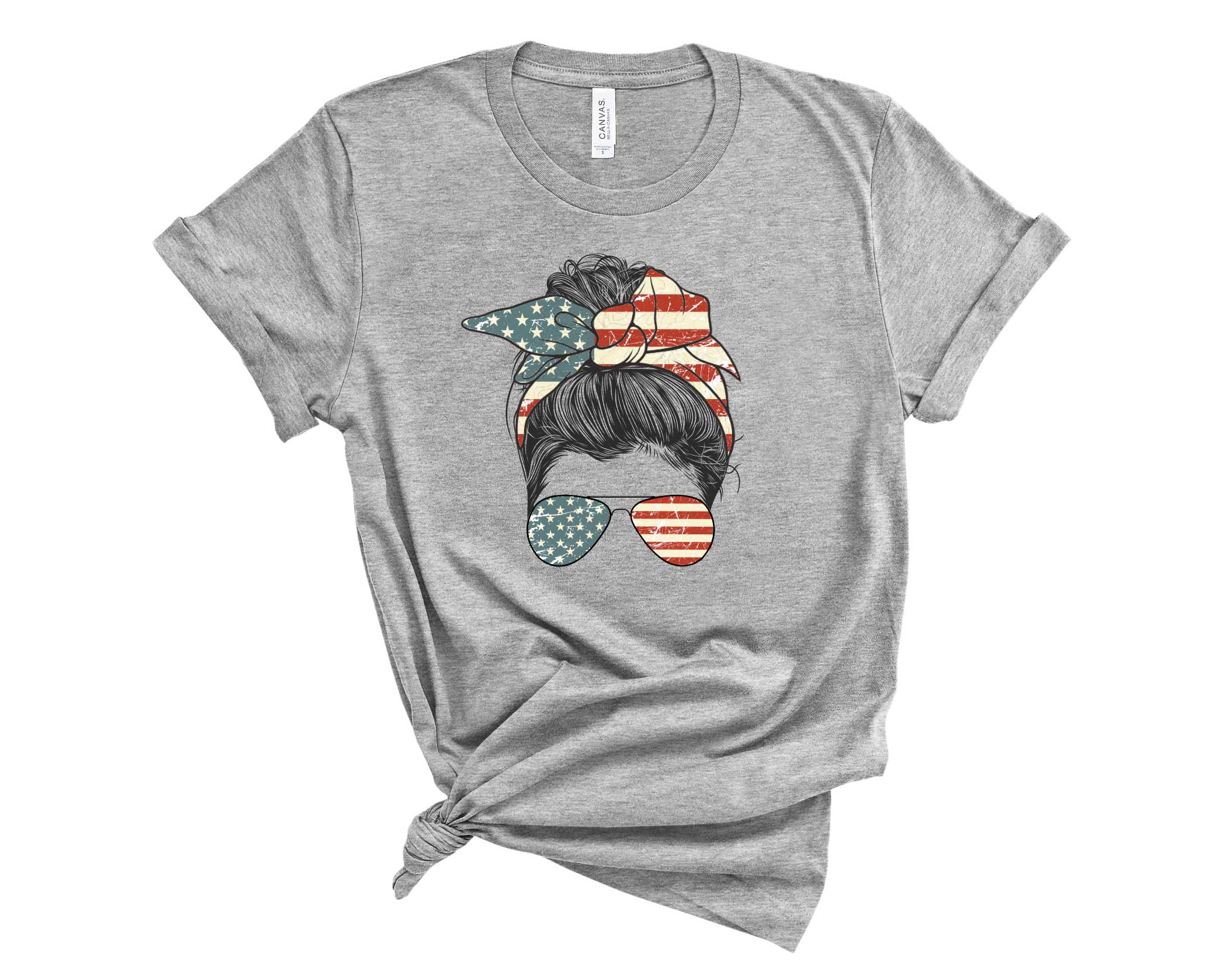 Unisex American Flag Bun Graphic Tee featuring a vibrant flag design on a soft fabric.