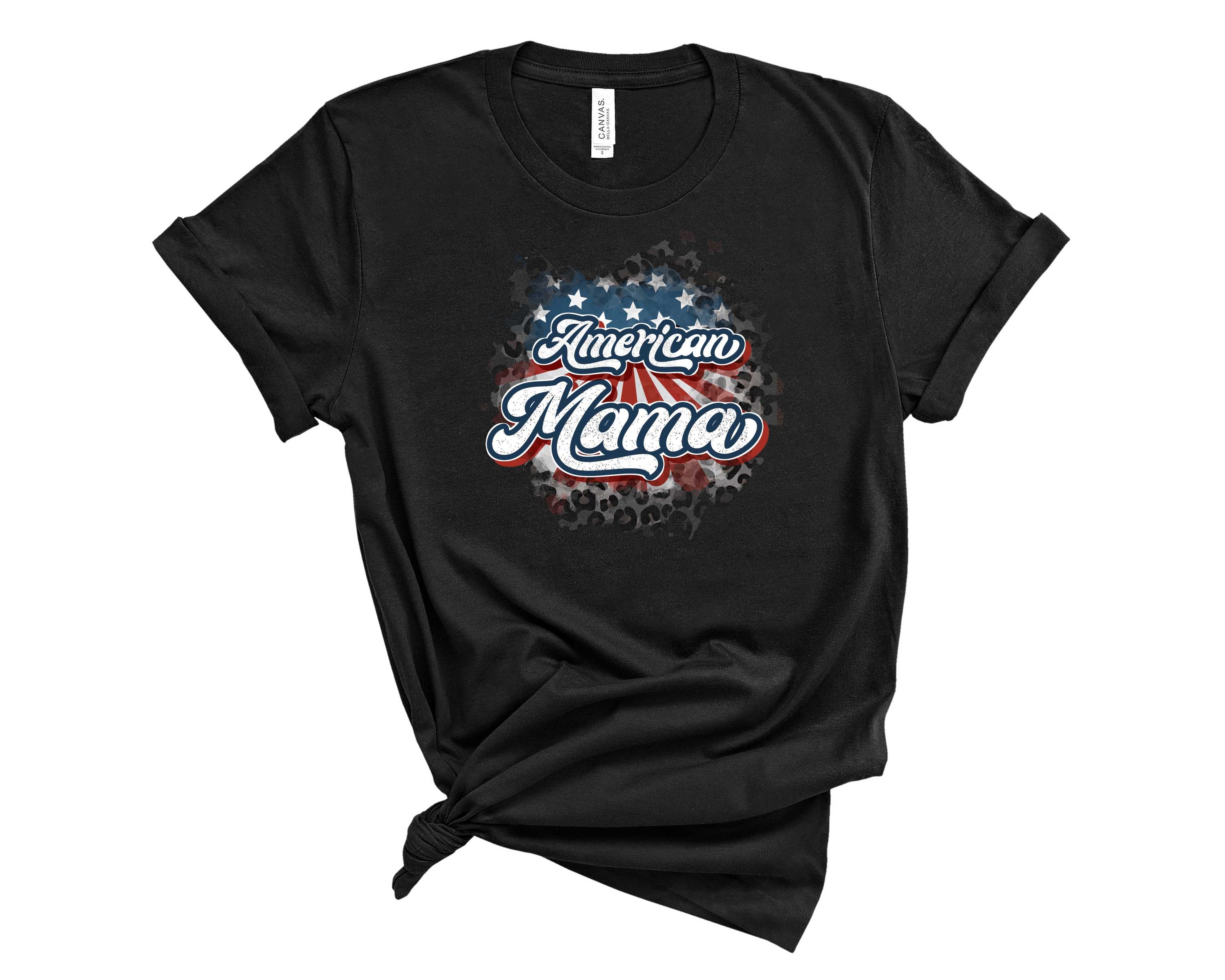 American Mama Leopard 2 Graphic Tee featuring a trendy leopard print design on a soft unisex t-shirt.