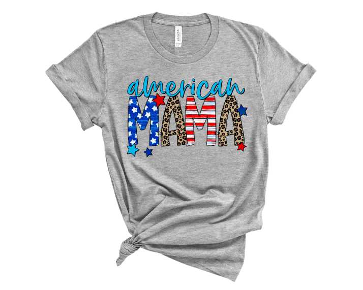 American MAMA Stars & Stripes Graphic Tee featuring vibrant stars and stripes design on a unisex t-shirt.