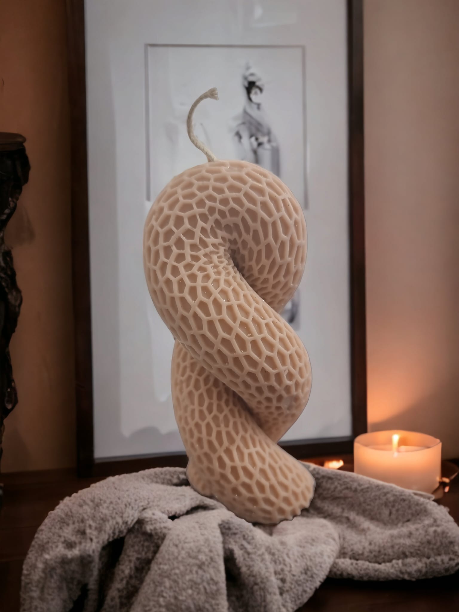 Art Deco Spiral Salted Pumpkin Scent Candle featuring an intricate spiral design and warm autumnal colors.