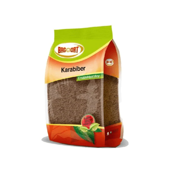 BAGDAT Black Pepper Ground in a 1 KG package, showcasing its rich black color and fine texture, perfect for seasoning various dishes.