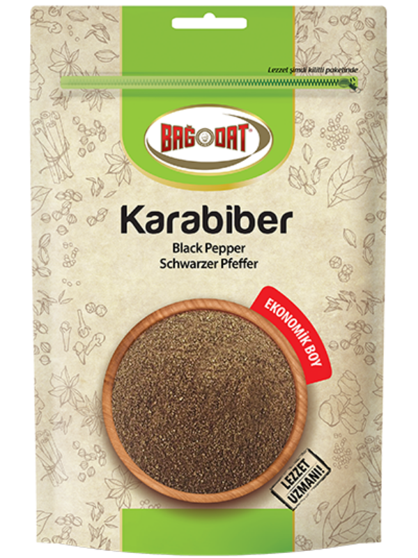 BAGDAT Black Pepper (MIDI - ZIP) in a 185g package, showcasing its rich black color and fine texture.