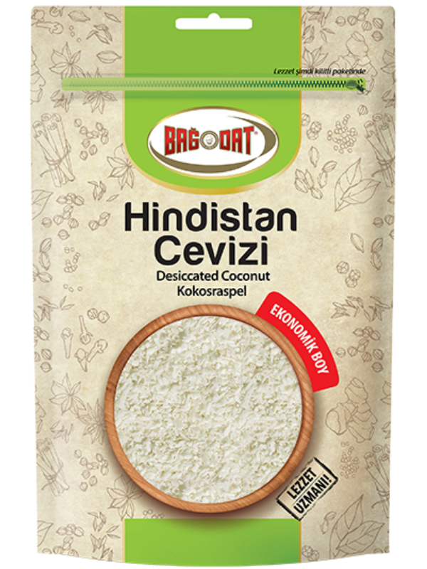 BAGDAT Coconut Flakes in a MIDI ZIP bag, showcasing the texture and quality of the coconut flakes.