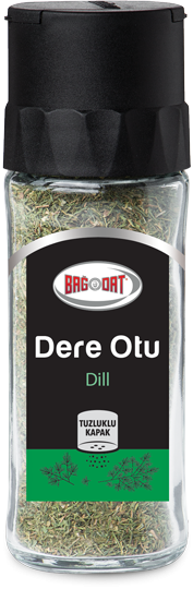 A jar of BAGDAT Dried Dill, showcasing its vibrant green color and labeled packaging, perfect for enhancing culinary dishes.