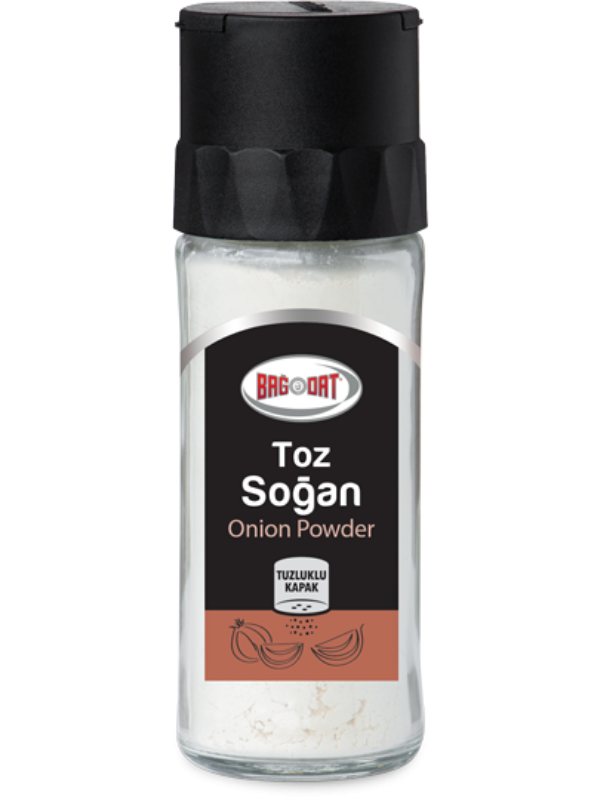 BAGDAT Onion Powder jar, 38 grams, showcasing the product's label and contents.
