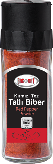 A jar of Bagdat Red Pepper Powder showcasing its vibrant red color, perfect for enhancing dishes.
