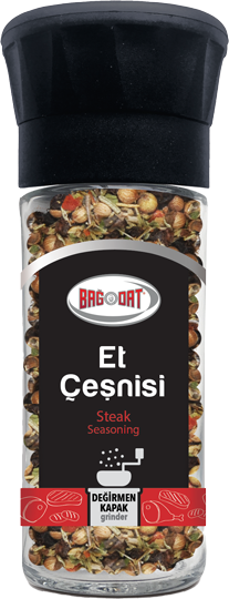 Bagdat Steak Seasoning Grinder jar with a blend of spices for enhancing meat flavors.