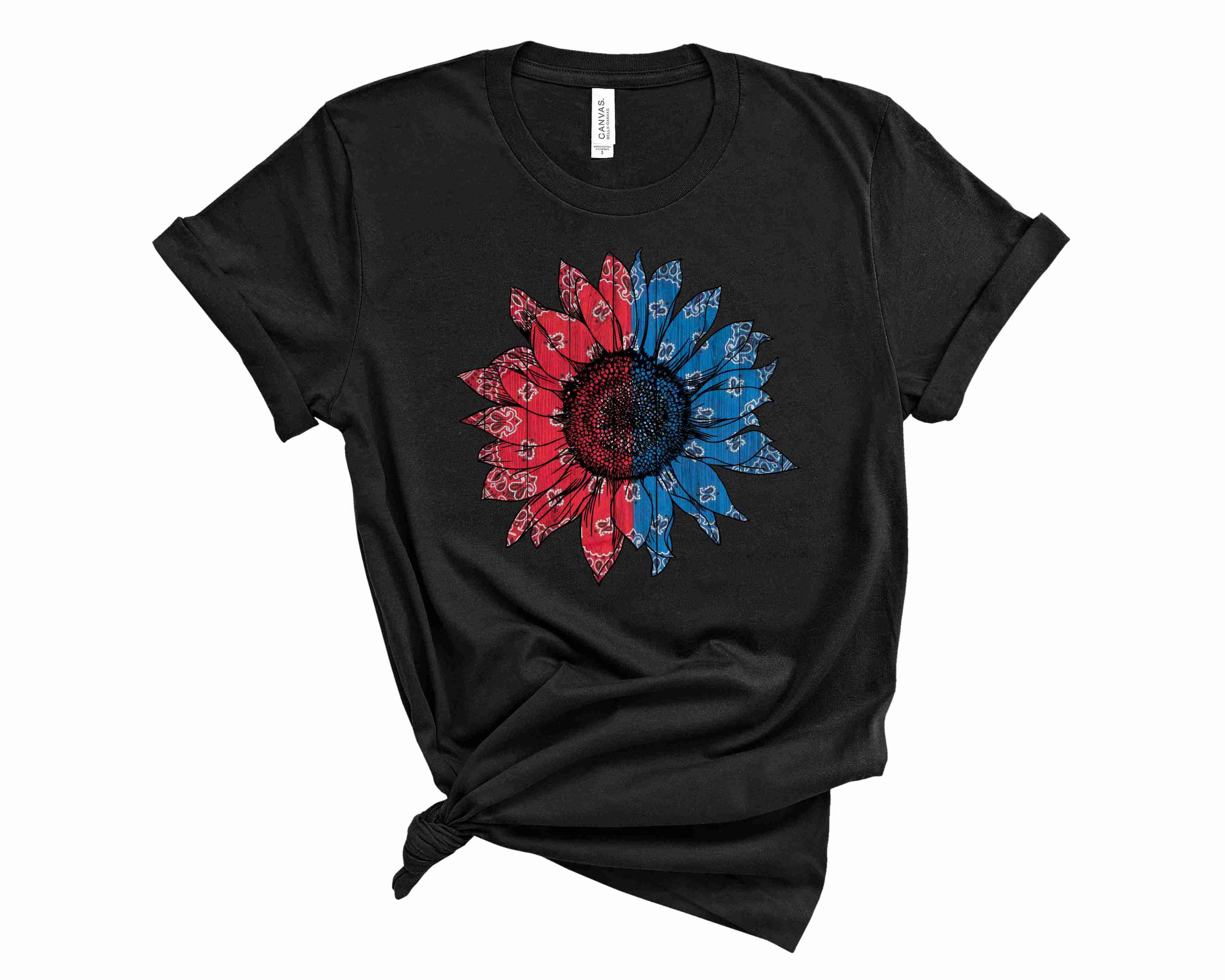A unisex graphic tee featuring a vibrant bandana flower design, perfect for casual wear.