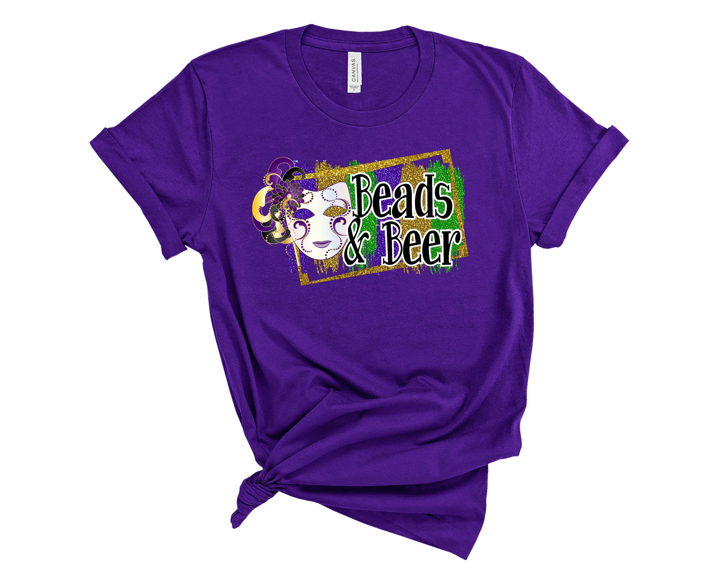 A unisex graphic tee featuring a vibrant 'Beads and Beer' design, perfect for casual wear.