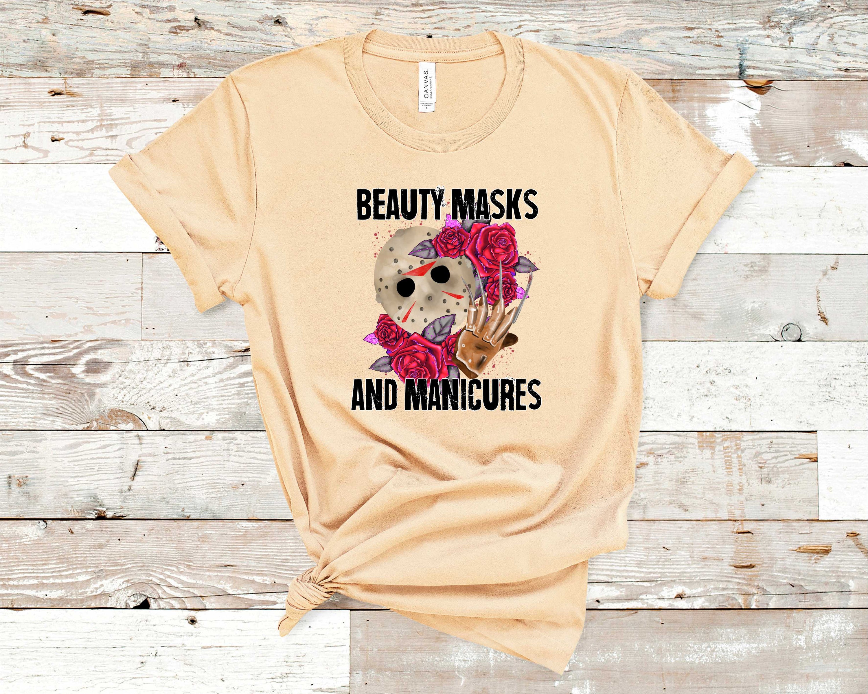 Unisex Beauty Masks and Manicures Graphic Tee featuring vibrant design and comfortable fabric.