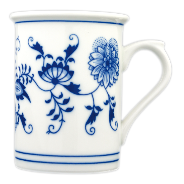 A narrow 0.5L beer jug made of high-quality onion porcelain, featuring traditional European design.