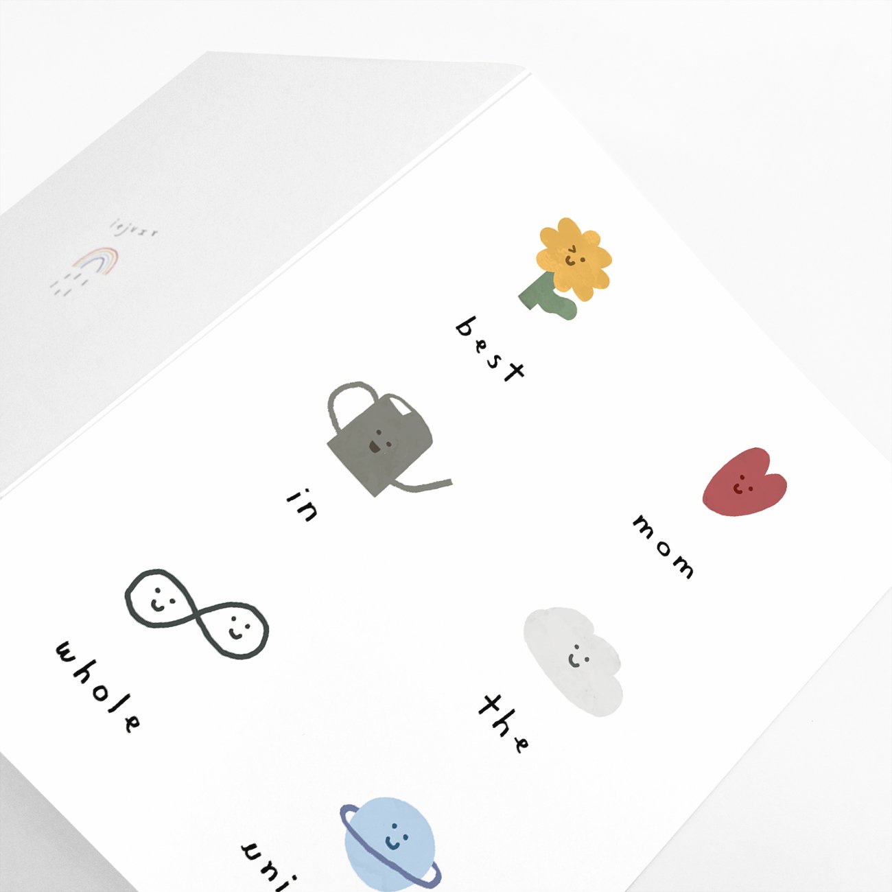 A beautifully designed greeting card that reads 'Best Mom In The Whole Universe', featuring eco-friendly materials and a Kraft envelope.