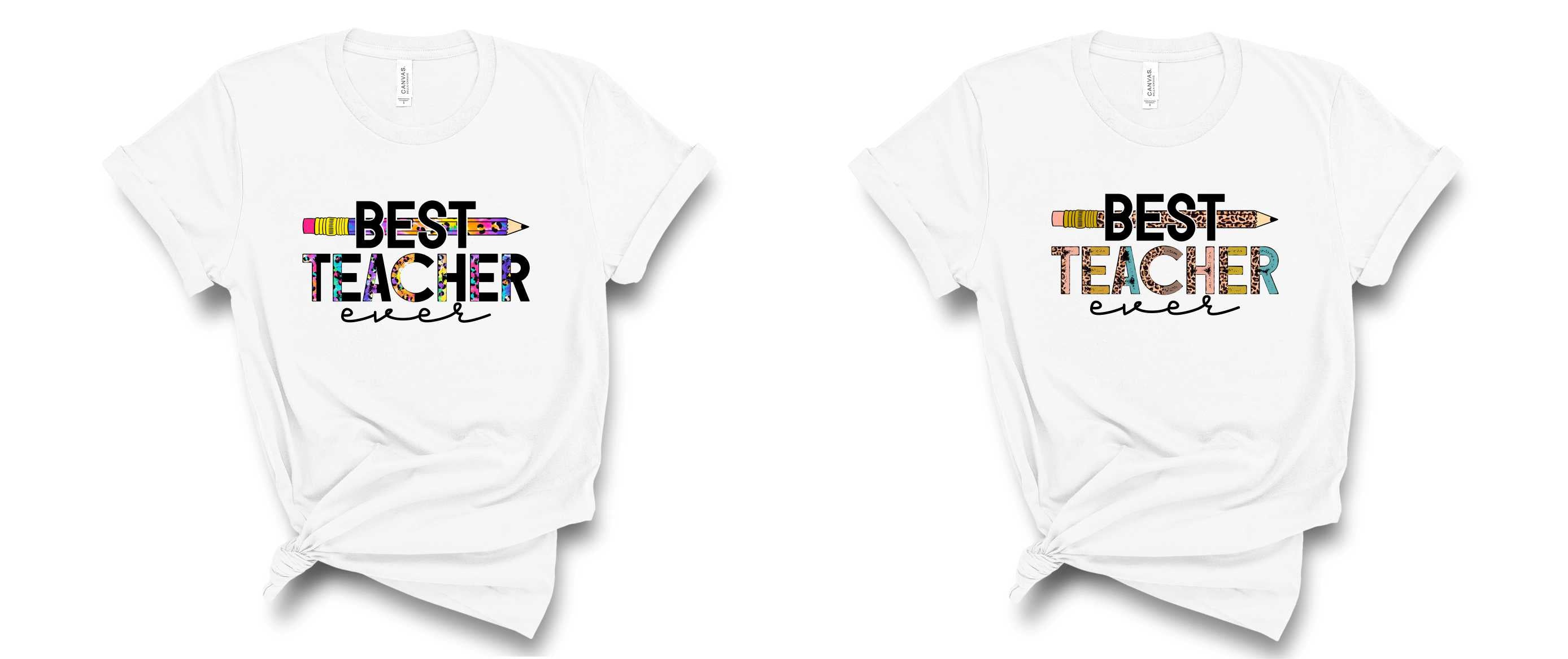 A unisex graphic tee featuring a colorful pencil design with the text 'Best Teacher Ever', perfect for educators.