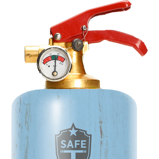 Stylish Safe-T Blue Lobster fire extinguisher with a chic design, made of steel and brass, perfect for modern interiors.