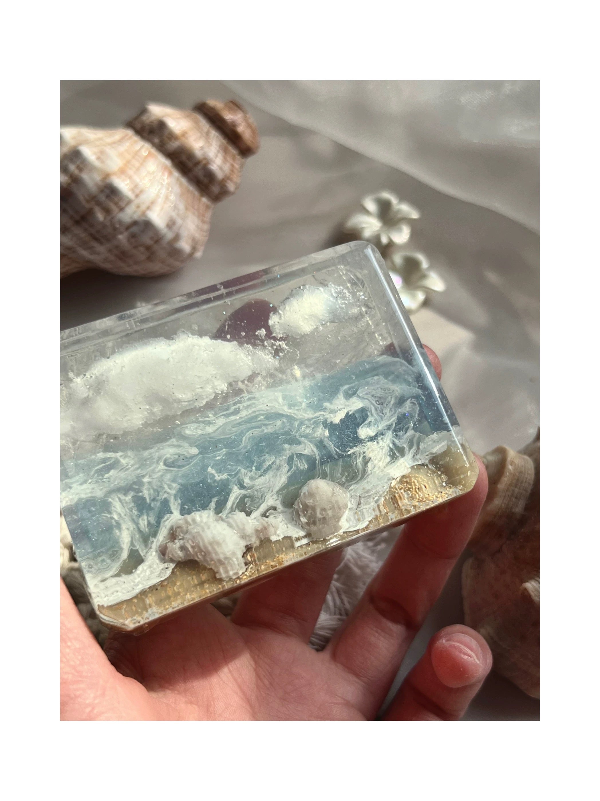 Blue Vacation Handmade Soap Gift featuring a unique design inspired by tropical beaches, with colors resembling the sky and sea.