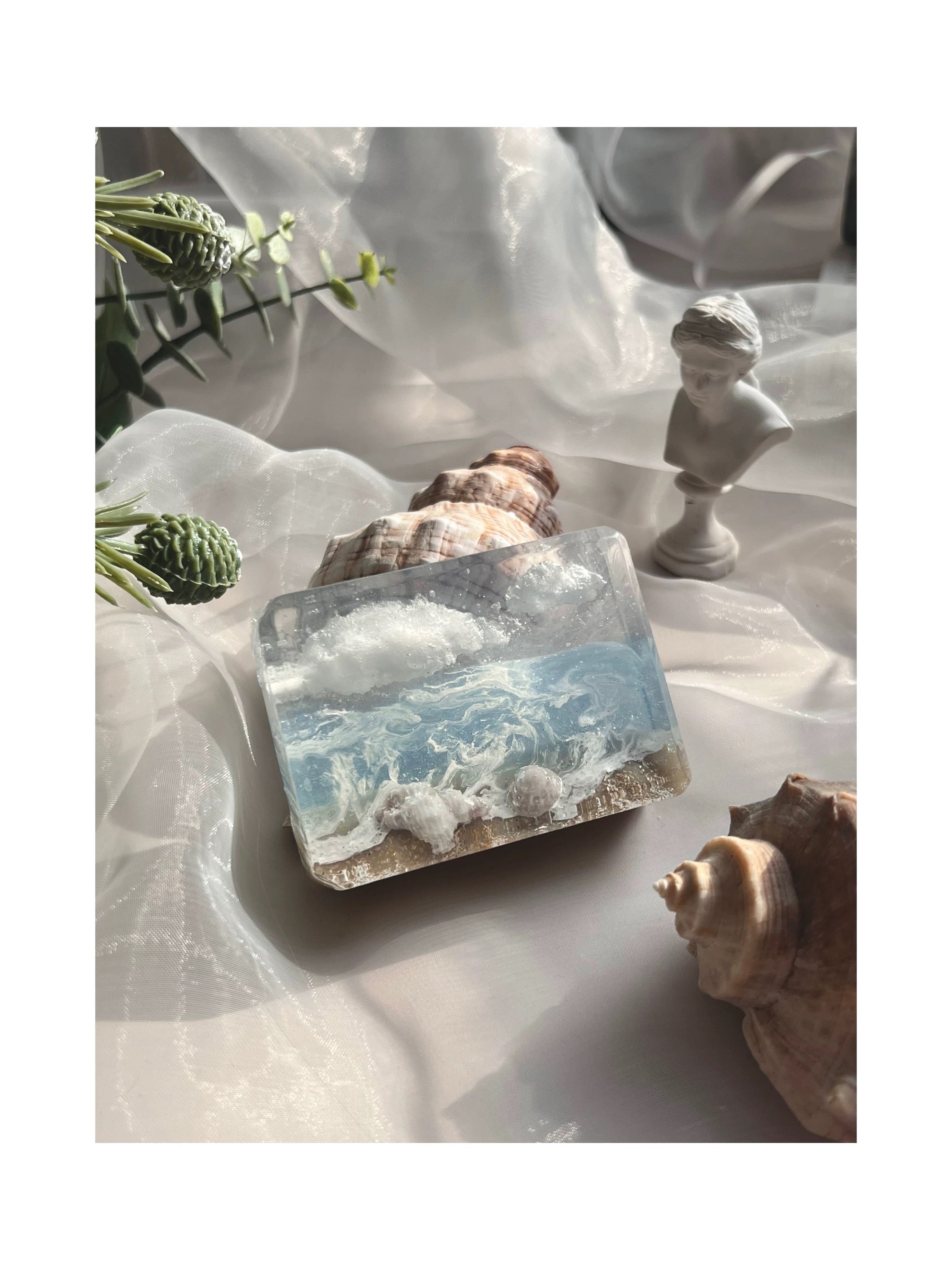 Blue Vacation Handmade Soap Gift featuring a unique design inspired by tropical beaches, with colors resembling the sky and sea.