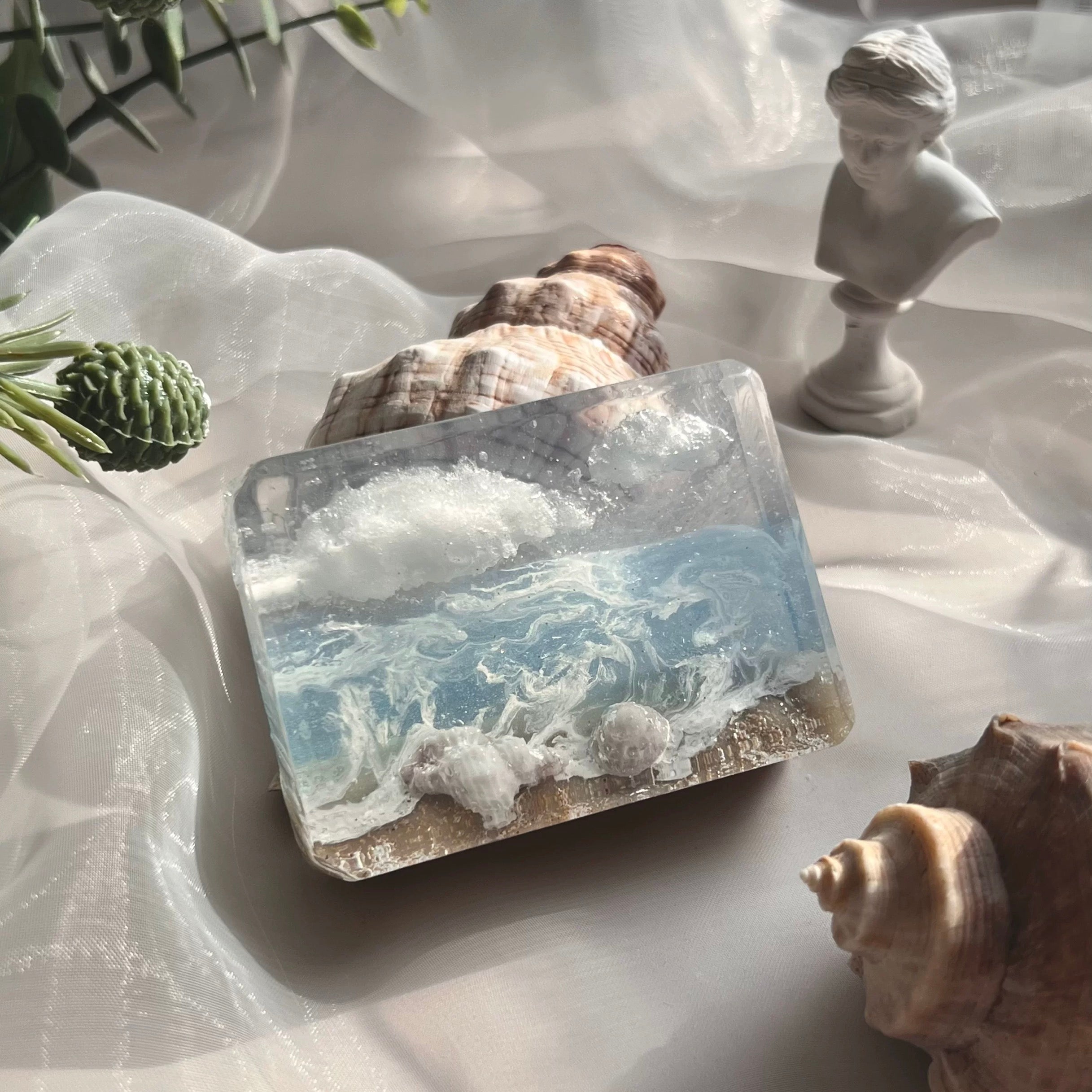 Blue Vacation Handmade Soap Gift featuring a unique design inspired by tropical beaches, with colors resembling the sky and sea.