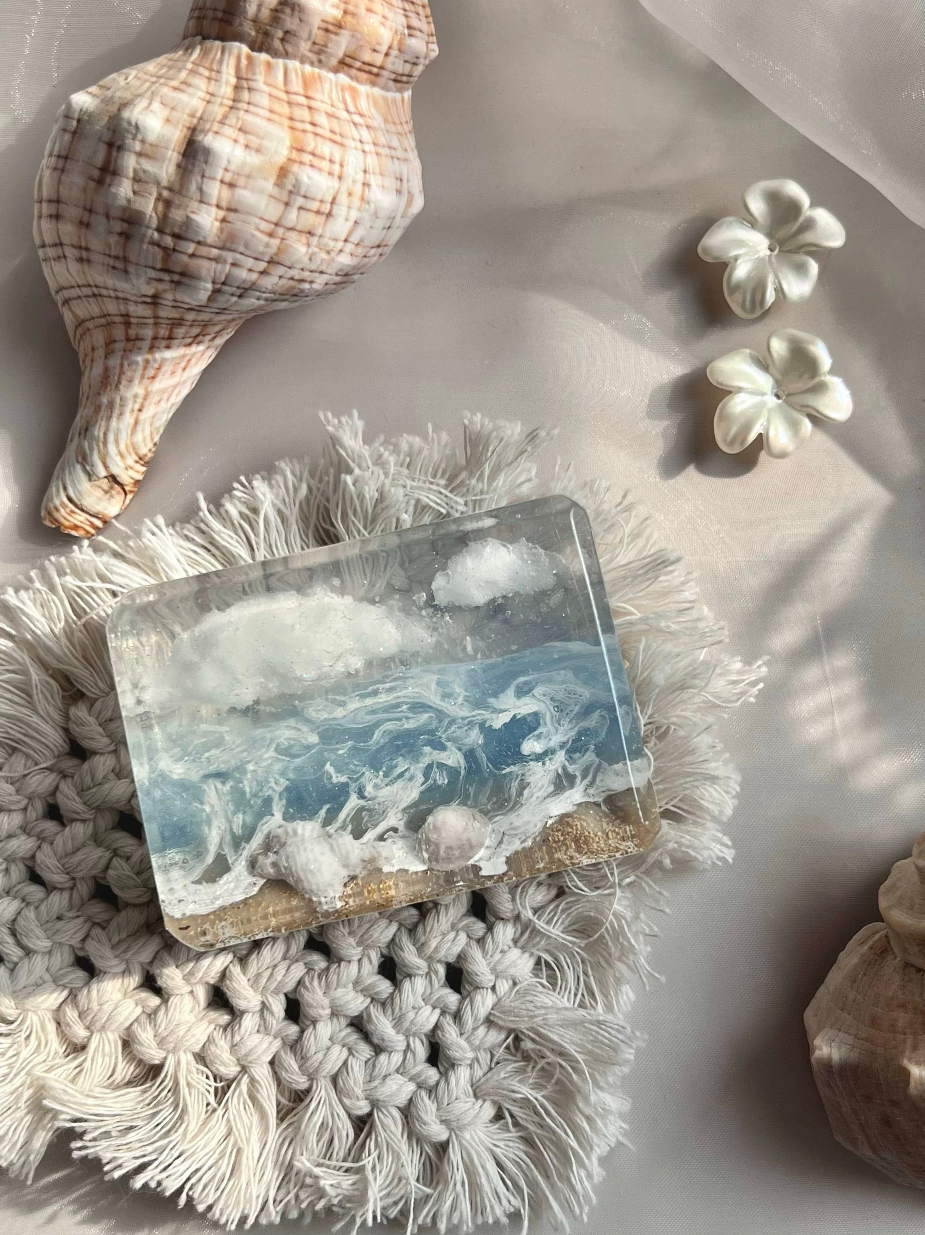 Blue Vacation Handmade Soap Gift featuring a unique design inspired by tropical beaches, with colors resembling the sky and sea.