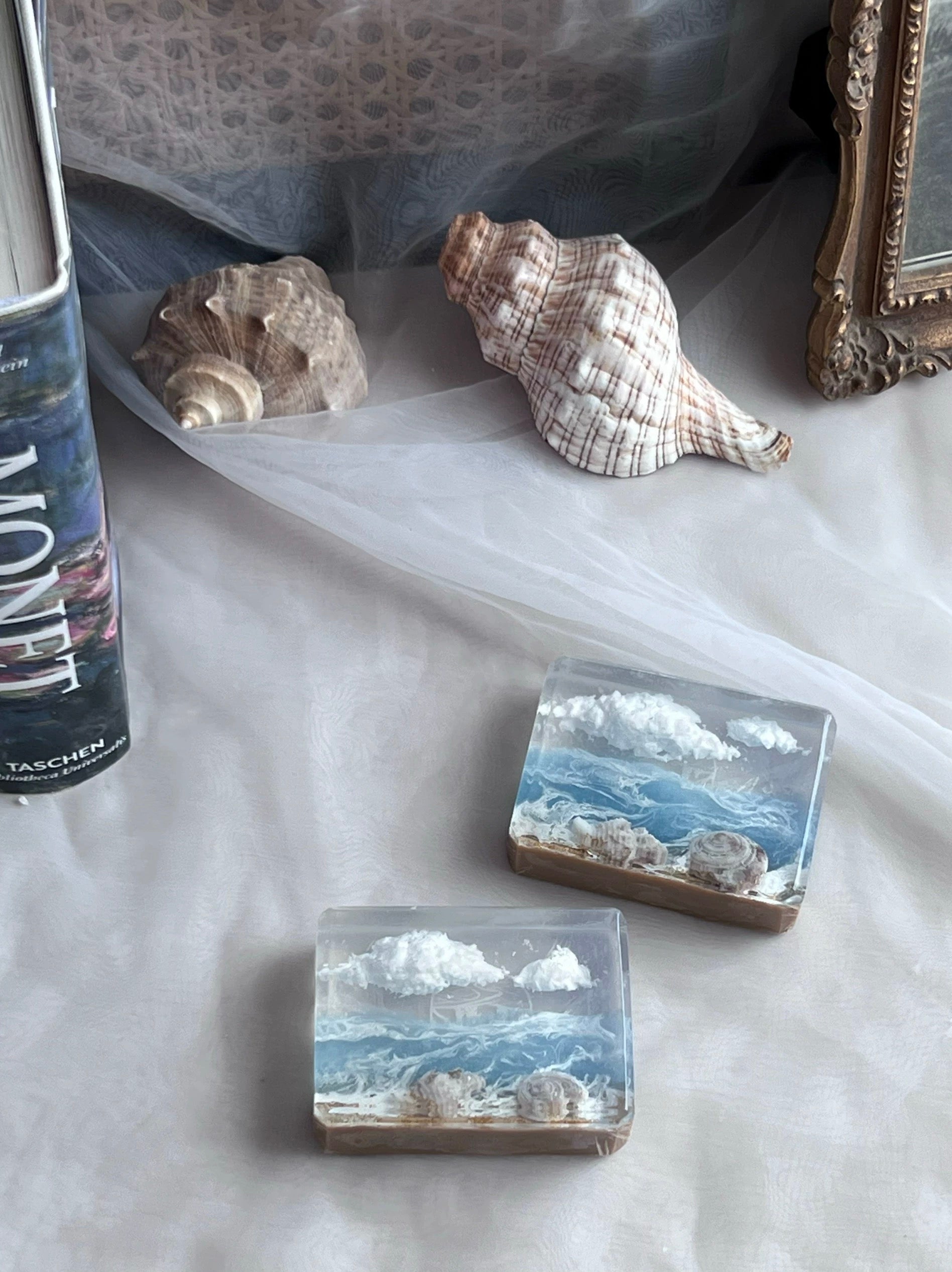 Blue Vacation Handmade Soap Gift featuring a unique design inspired by tropical beaches, with colors resembling the sky and sea.