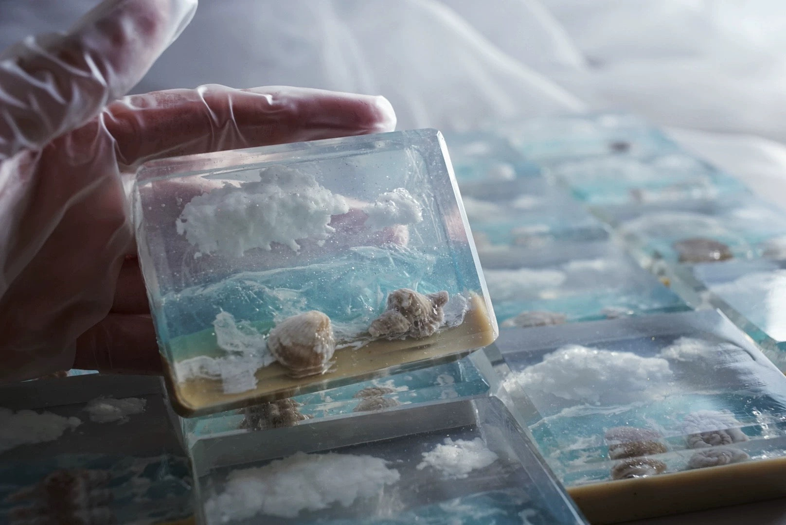 Blue Vacation Handmade Soap Gift featuring a unique design inspired by tropical beaches, with colors resembling the sky and sea.