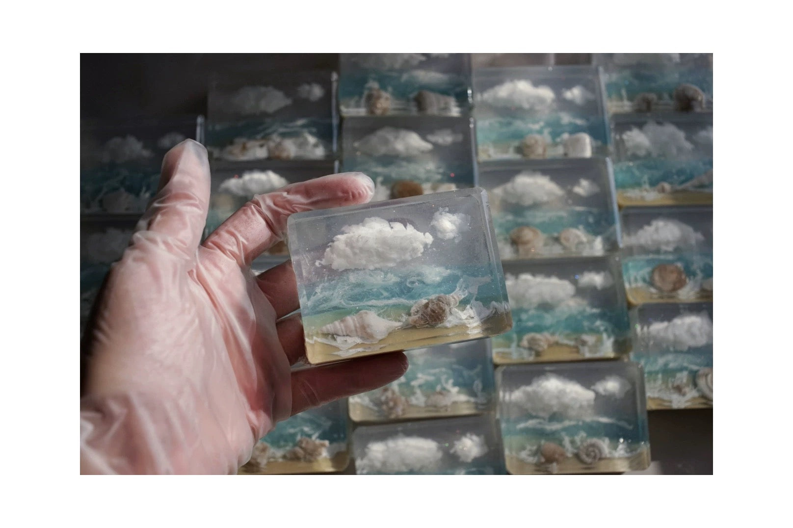 Blue Vacation Handmade Soap Gift featuring a unique design inspired by tropical beaches, with colors resembling the sky and sea.