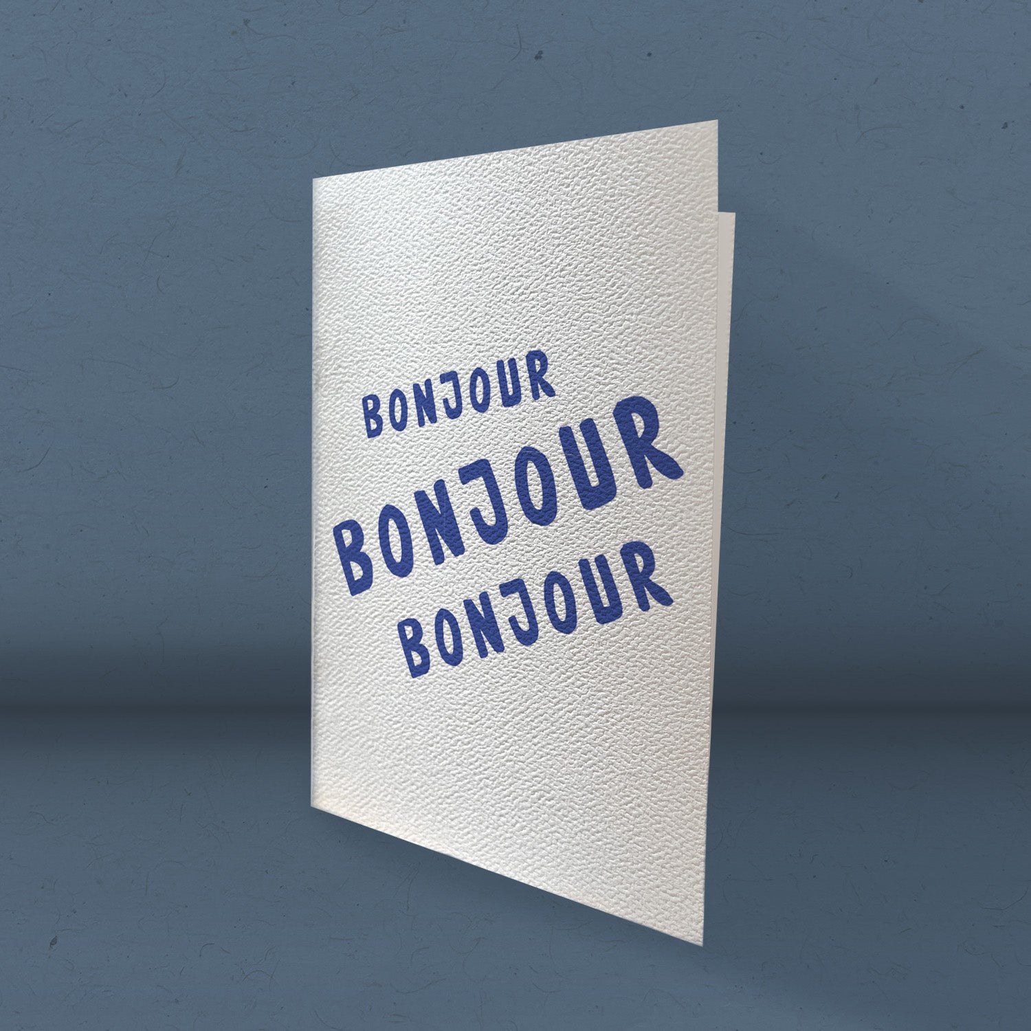 Bonjour Trois greeting card on ultra white cardstock with a felt finish, featuring elegant design and matching envelope.