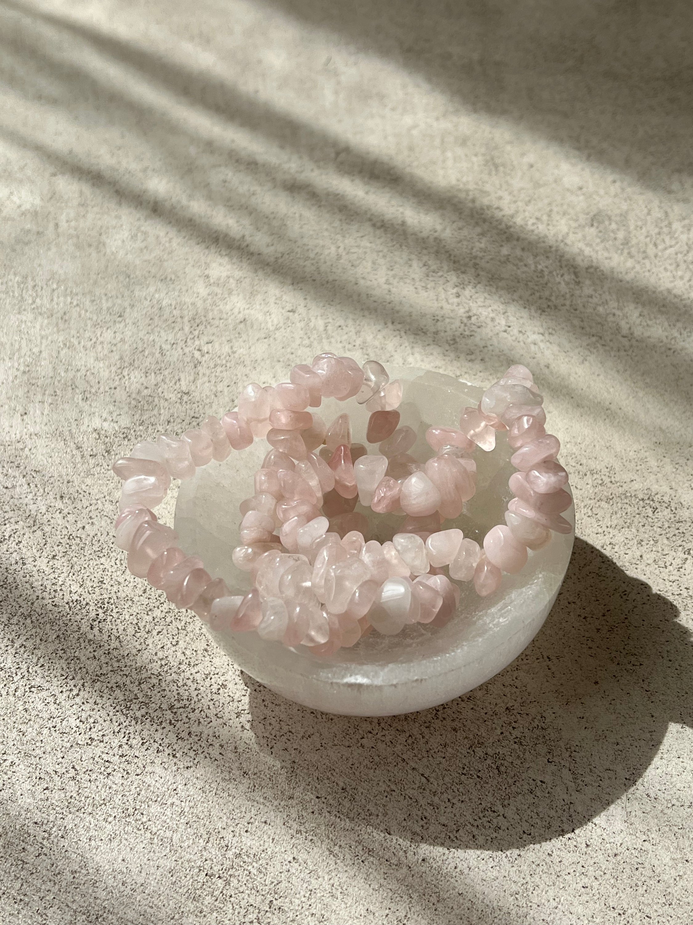 A beautiful bracelet made of large rose quartz fragments, symbolizing love and emotional healing, perfect for daily wear.
