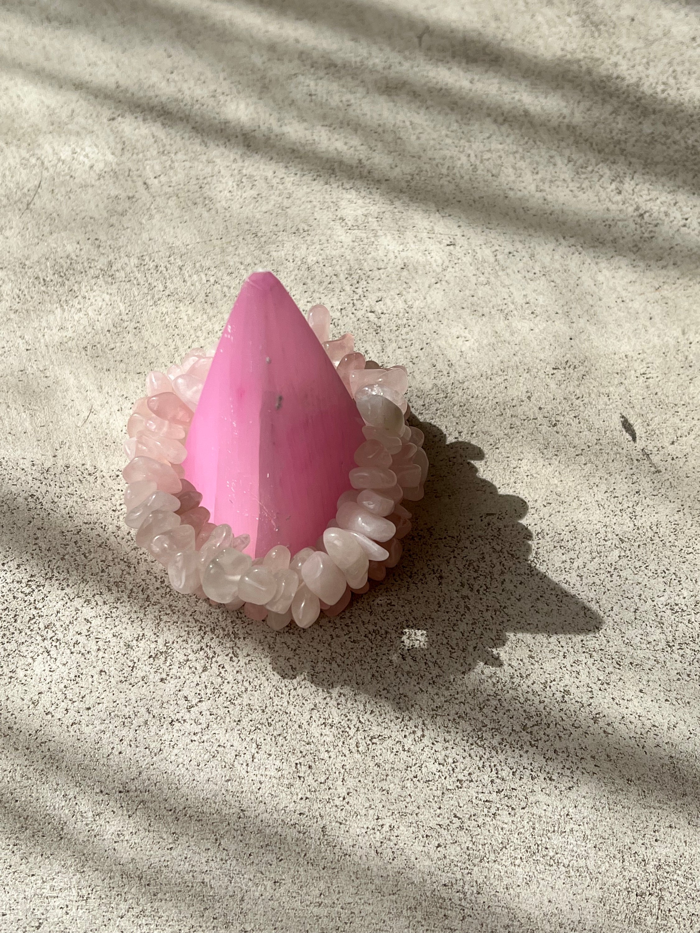 A beautiful bracelet made of large rose quartz fragments, symbolizing love and emotional healing, perfect for daily wear.