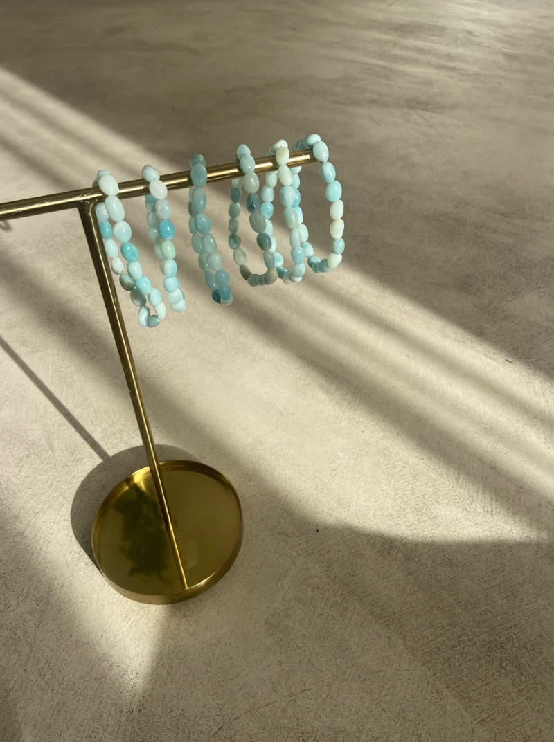 A beautiful amazonite bracelet featuring smooth, rounded stones in calming shades of blue and green, symbolizing hope and tranquility.