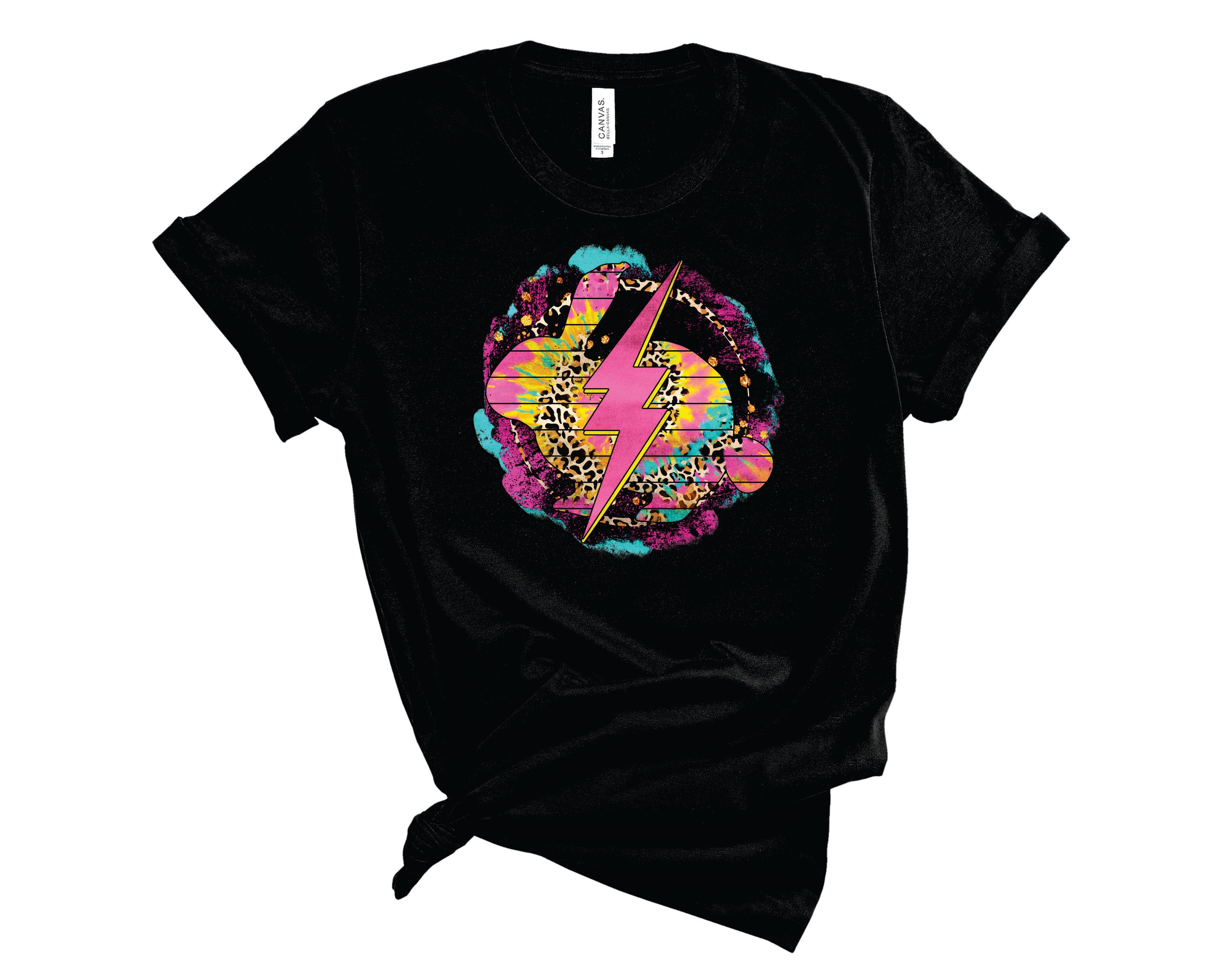 Bunny Tie Dye Lightning Grunge Graphic Tee featuring vibrant colors and a lightning graphic design.