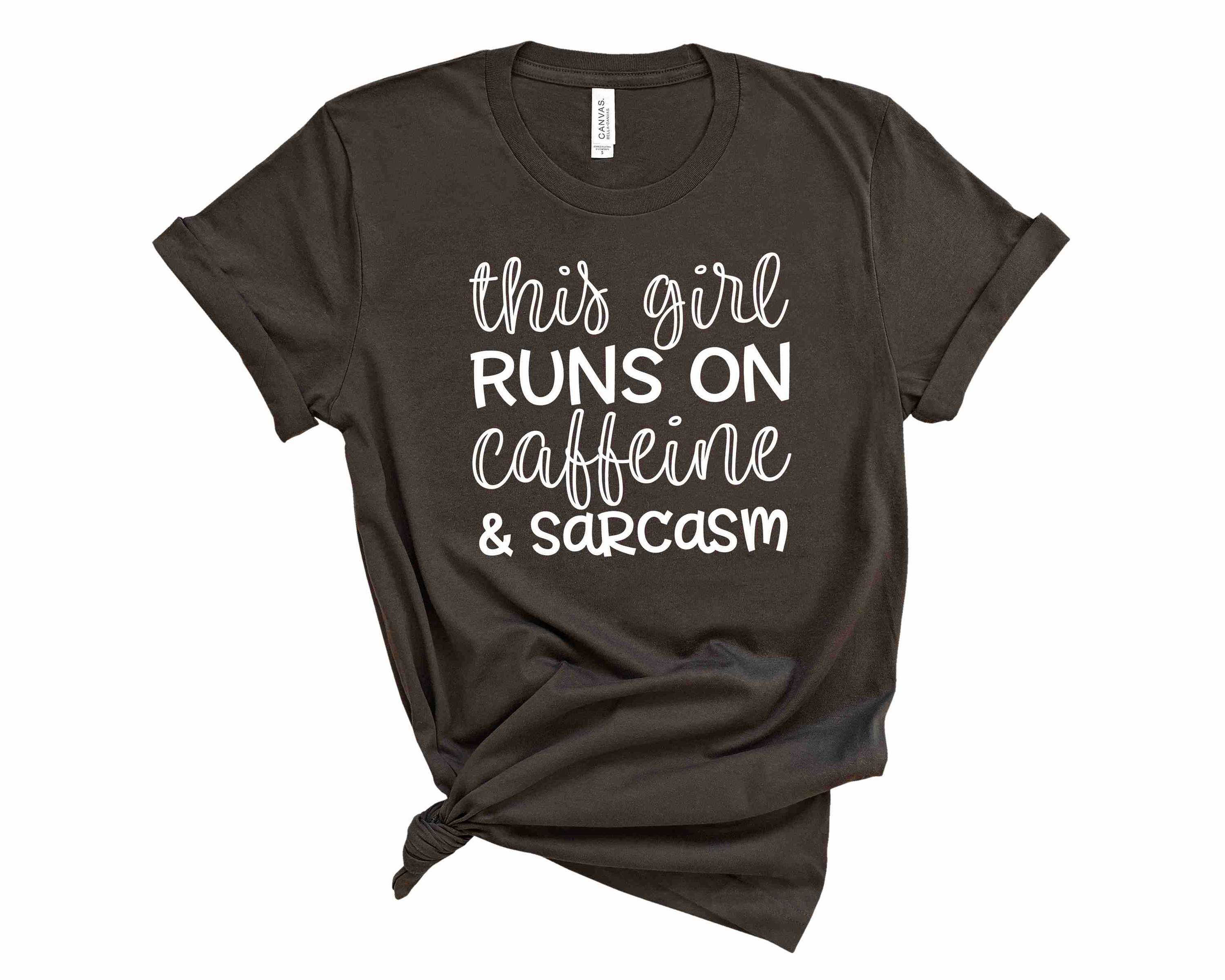 Caffeine and Sarcasm graphic tee featuring a humorous design, suitable for coffee lovers.