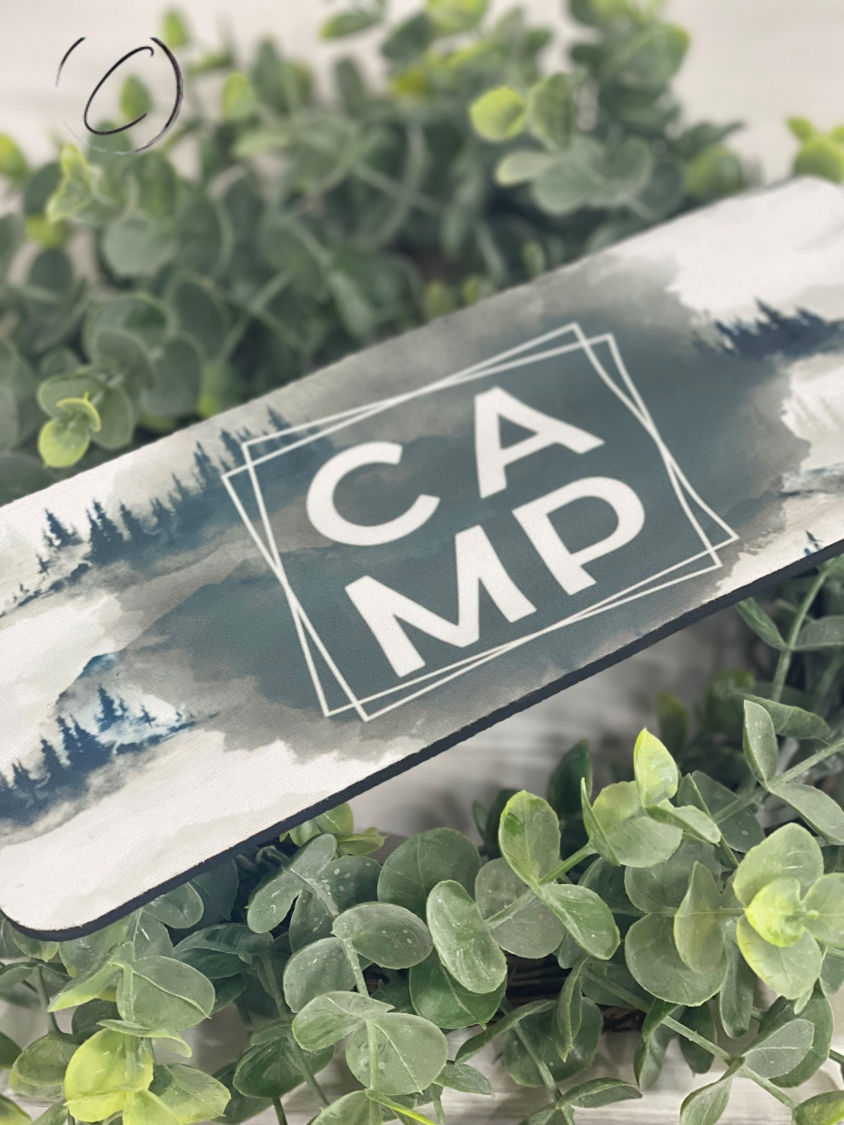 Colorful Camp Slap Wrap Can Cooler designed for 12oz cans and bottles, made of durable neoprene material.