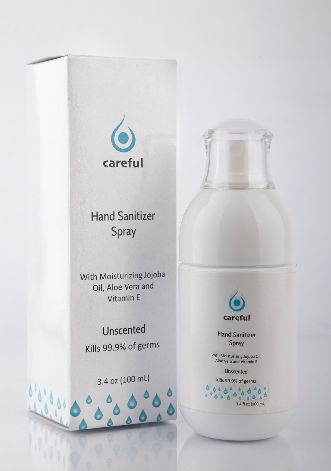 Careful Soft Mist 80% Alcohol Hand Sanitizer Spray in an elegant bottle, designed for effective germ-killing and skin hydration.