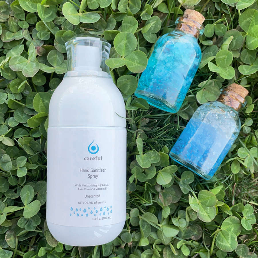 Careful Soft Mist 80% Alcohol Hand Sanitizer Spray in a sleek bottle, designed for effective germ-killing and skin hydration.