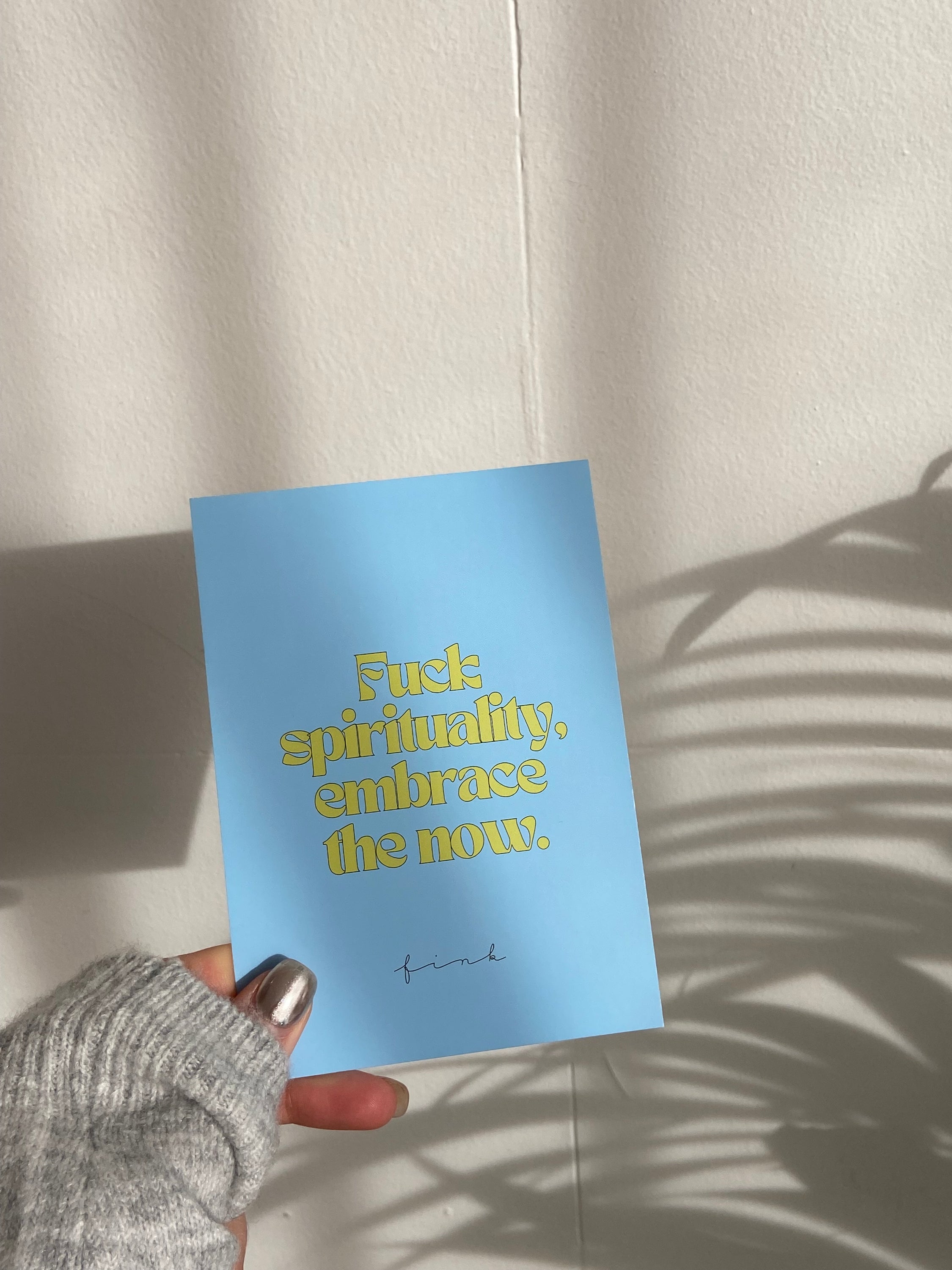 A6 inspirational greeting card titled 'Embrace the Now' with a matching envelope, featuring a blank back for personal messages.