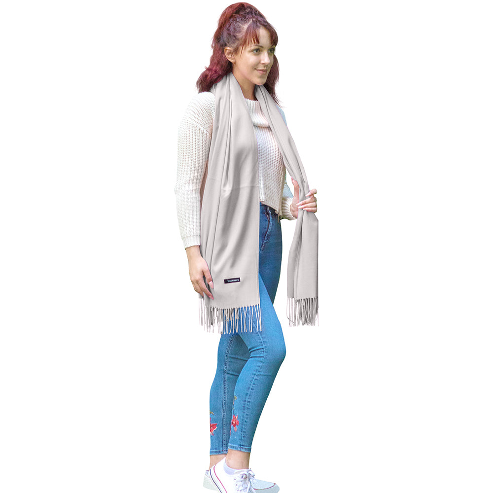 Luxurious solid color cashmere scarf, showcasing its soft texture and elegant drape, perfect for stylish warmth.