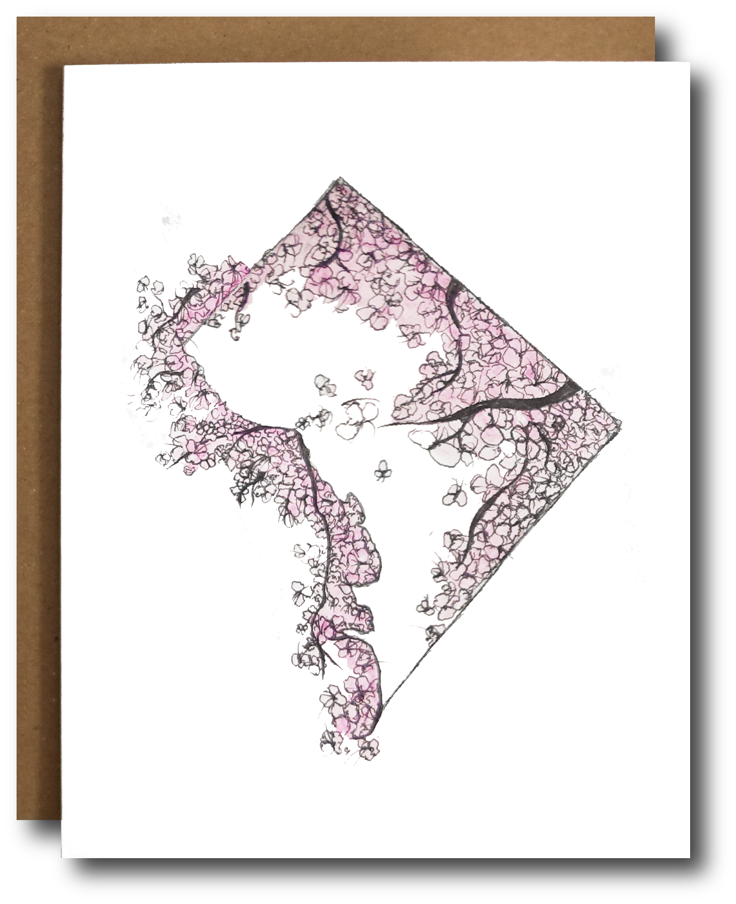 Cherry Blossom DC Card featuring delicate floral designs and a brown recycled kraft envelope, perfect for spring greetings.