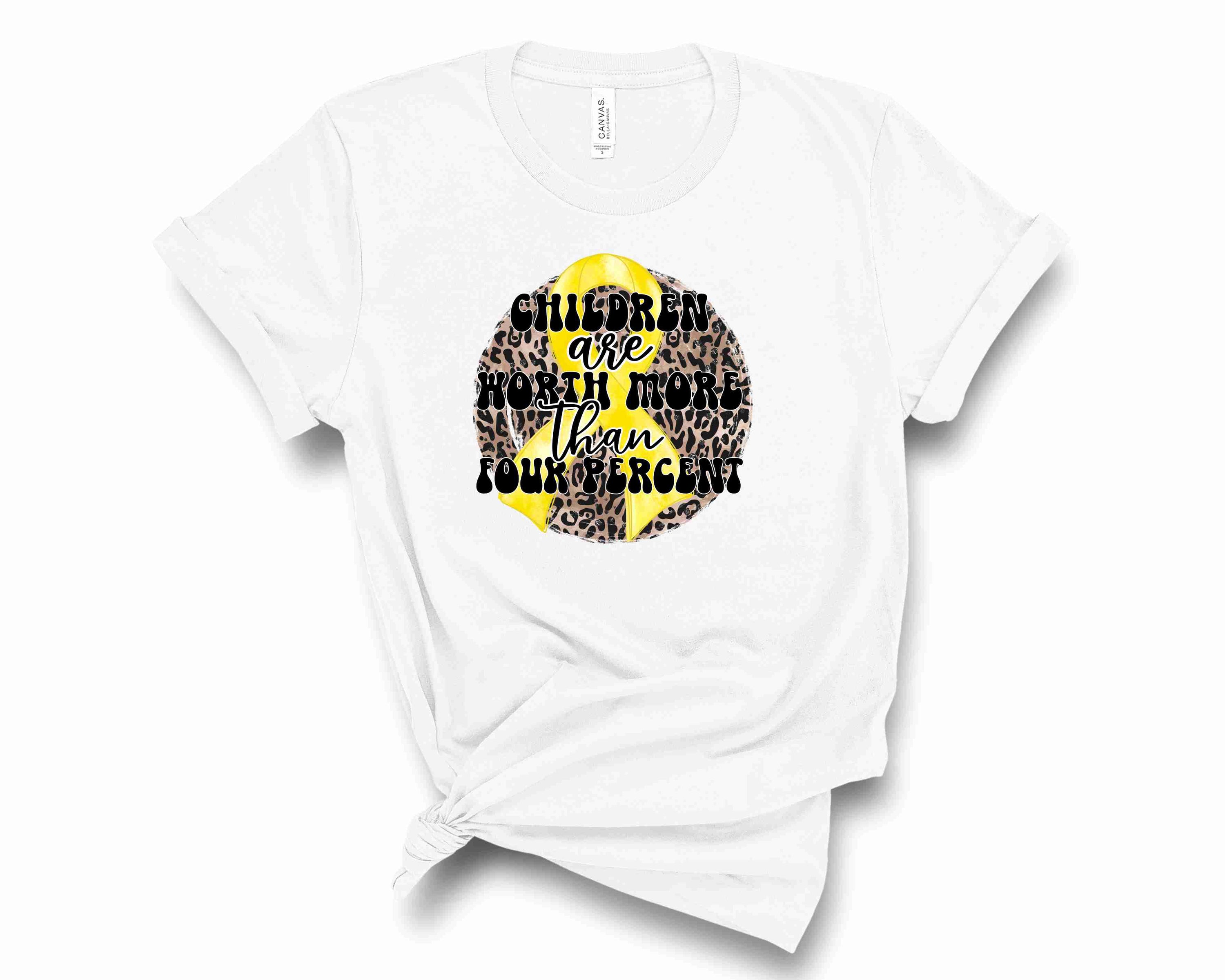 Children Are Worth More Than Four Percent Leopard Graphic Tee featuring a stylish leopard print design on a soft unisex t-shirt.