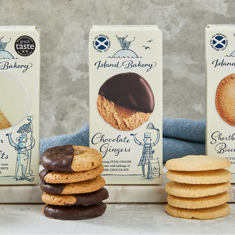 Stacks of Island Bakery biscuits.