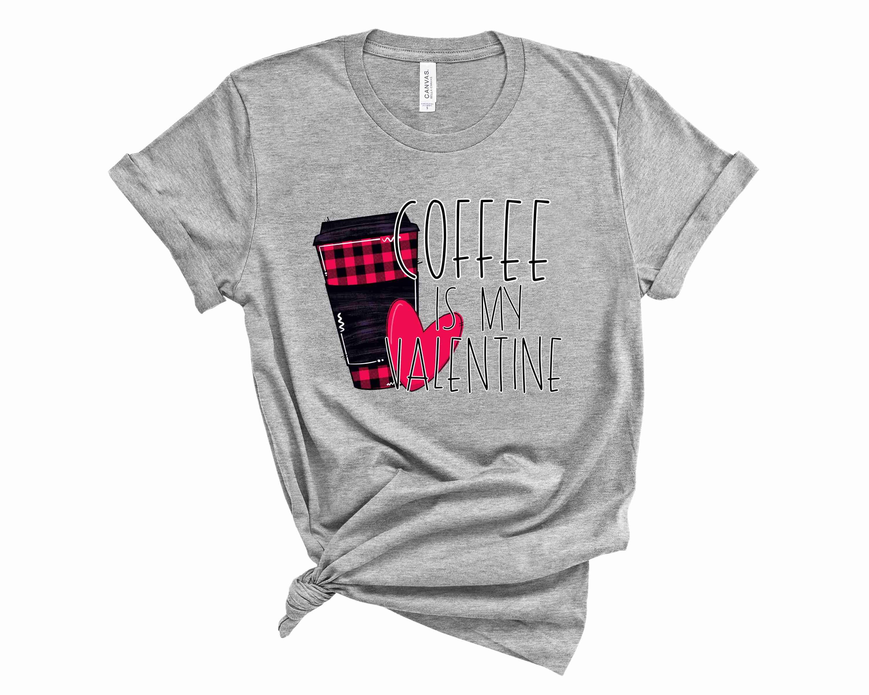 A stylish unisex Coffee Valentine Graphic Tee featuring a unique coffee-themed design, perfect for casual wear and Valentine's Day.