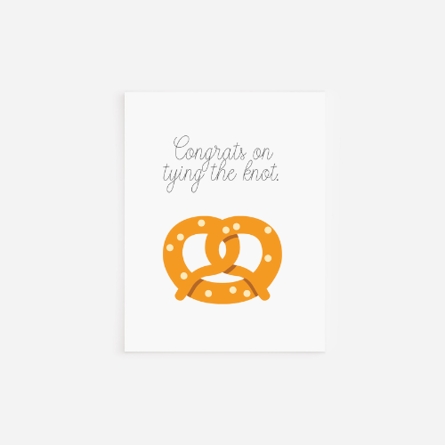Congrats on Tying the Wedding Card featuring a humorous food pun design, blank inside for personal messages, printed on quality cardstock.