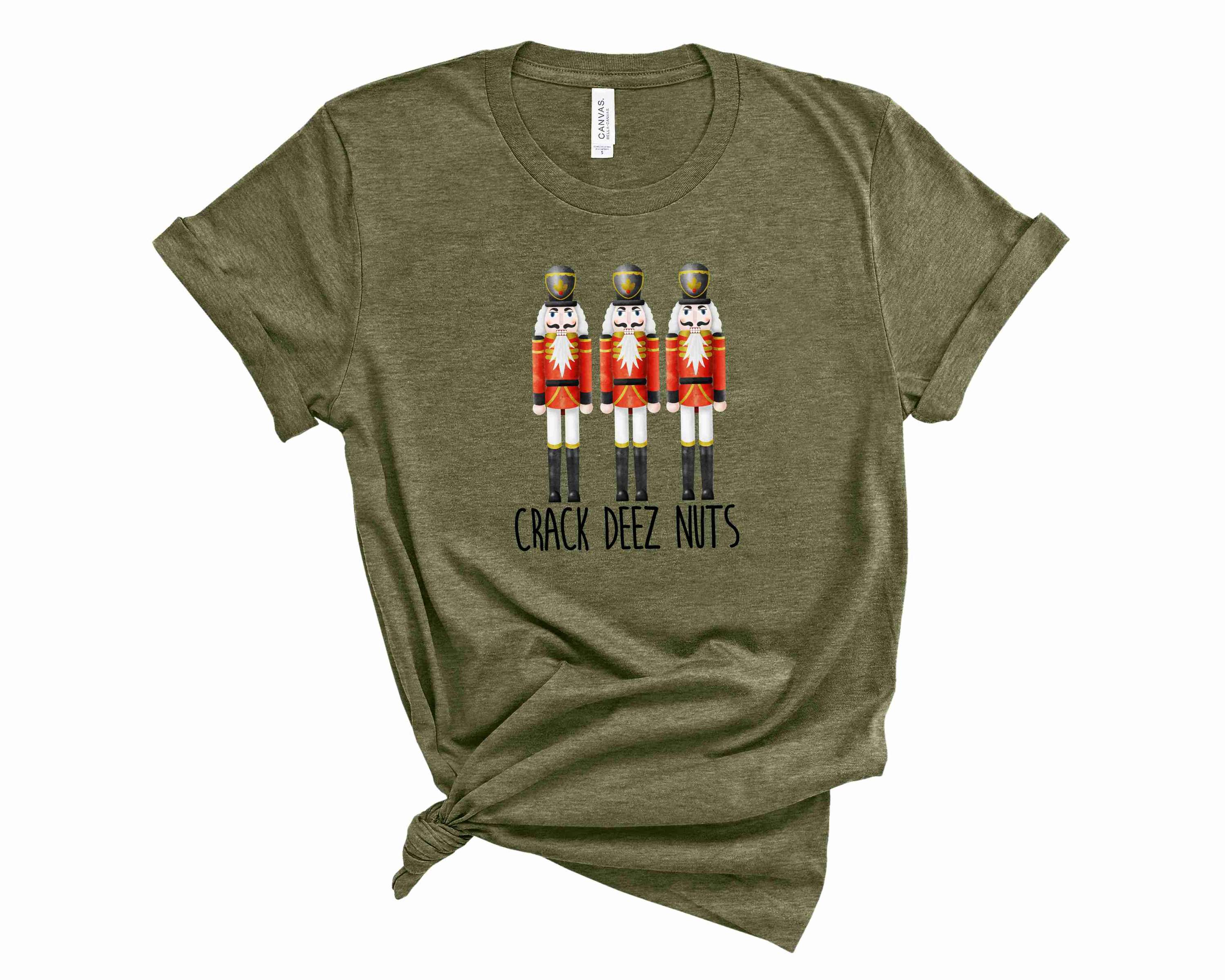 A unisex graphic tee featuring the humorous phrase 'Crack These Nuts' in bold print, perfect for casual wear.